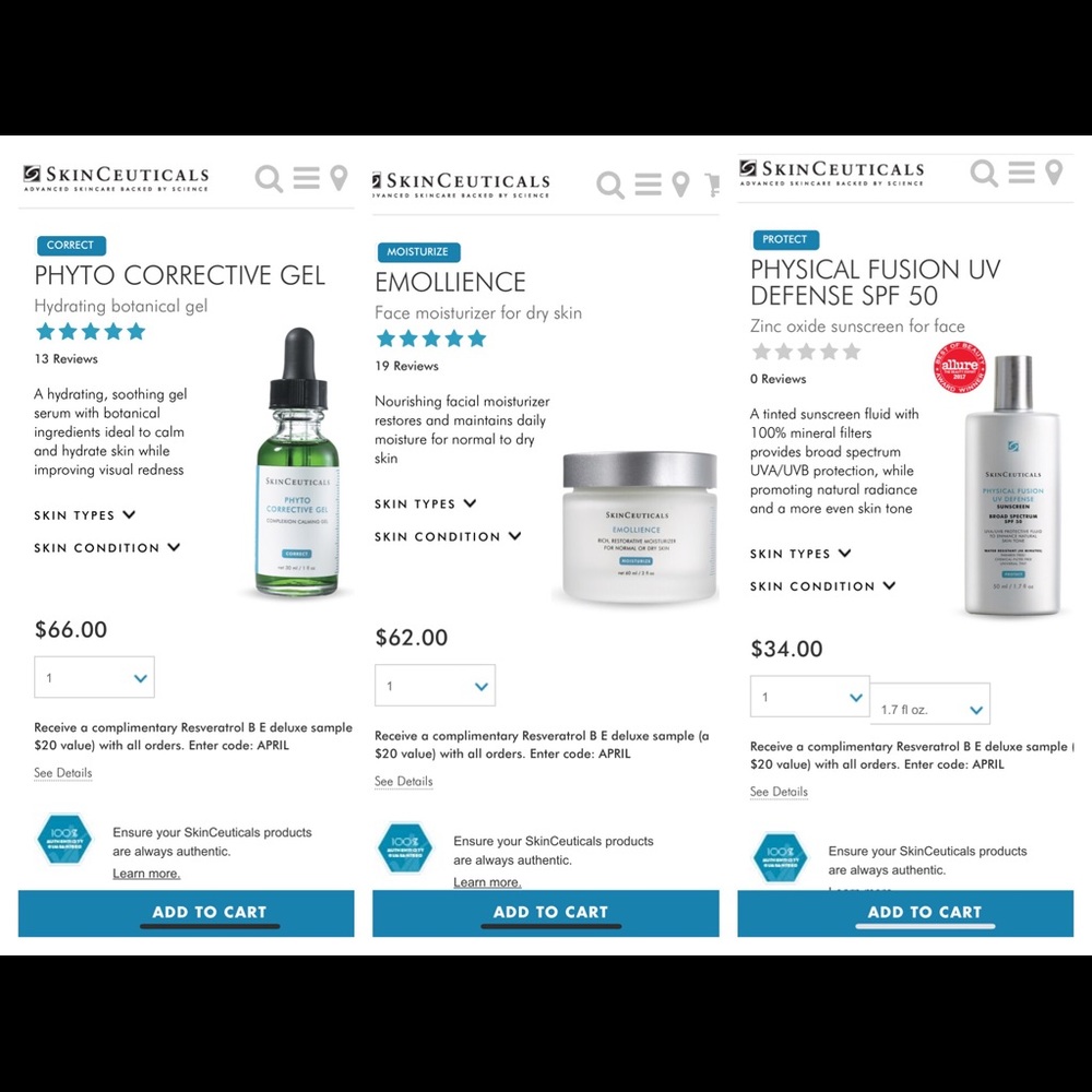 Skinceuticals Bundle Phyto, Sunscreen, Emollience